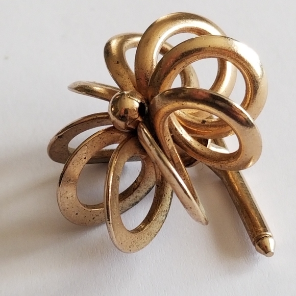 Vintage button stud pin gold tone open wire flower design - Picture 10 of 11